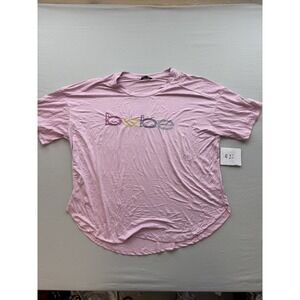 Bebe Sport Womens 3X Pink Short Sleeve Activewear Top Mesh Knit Logo Curved Hem